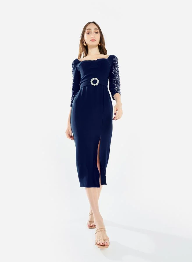 هاوس اوف مودا فستان ميدي بأكمام مزينة